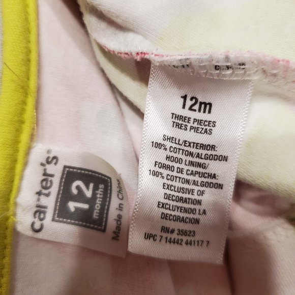 Carter’s Baby Girl Floral Zip Jacket 12M Spring Hoodie 100% Cotton - Picture 5 of 5